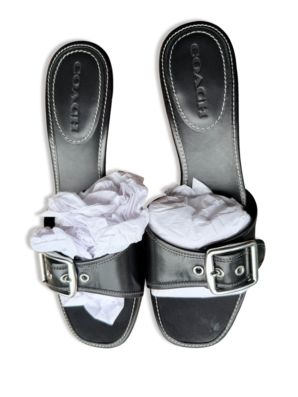 Coach Margot Leather Sandals Black kitten heels mules Revolve 9 - Picture 7 of 11